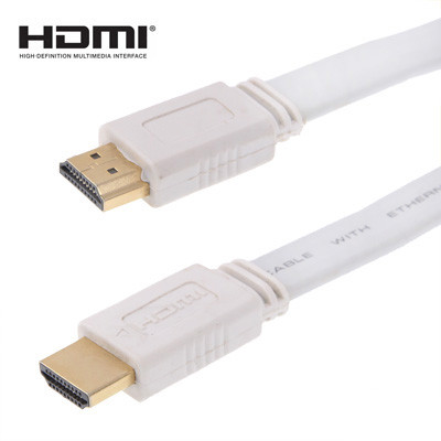 Câble plat de HDMI plaqué par or de 1.5m à HDMI 19Pin, version de 1.4, soutien TV de HD / XBOX 360 / PS3 / projecteur / lecteur DVD etc. (blanc) SH449W1089-31