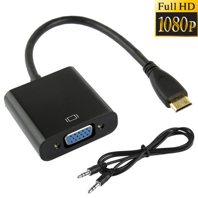 22cm Full HD 1080P Mini HDMI Mâle à VGA Femelle Câble Adaptateur Vidéo avec Câble Audio (Noir) S20611592-37