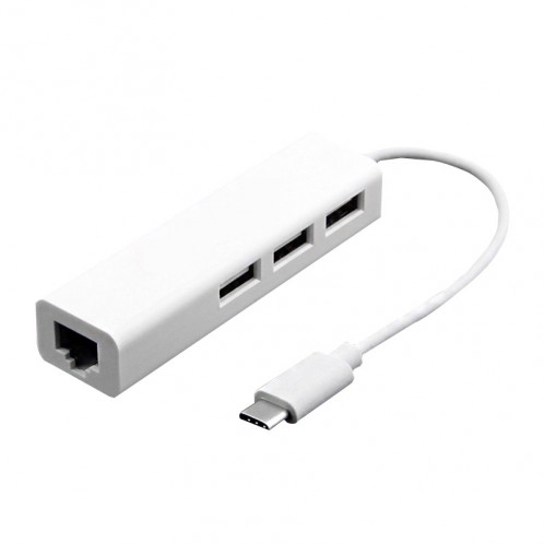 Adaptateur Ethernet 100 cm / s de 13 cm USB-C 3.1 / Type-C avec concentrateur USB 2.0 3 ports, pour MacBook 12 pouces / Chromebook Pixel 2015 (blanc) SH108844-34