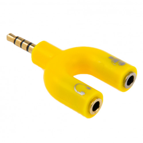 3.5mm Stéréo Mâle à 3.5mm Casque & Mic Femelle Splitter Adaptateur (Jaune) S3001Y256-36