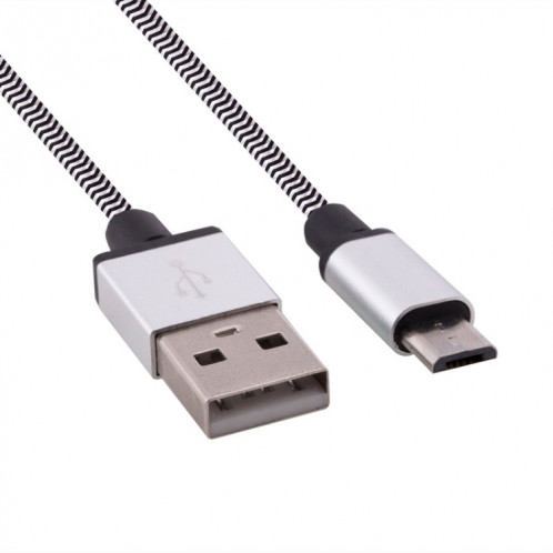 Câble de données / chargeur de type micro USB vers USB 2.0 tissé de 1 m, Pour Samsung, HTC, Sony, Lenovo, Huawei et autres smartphones (argent) SH481S694-36