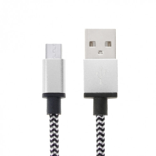 Câble de données / chargeur de type micro USB vers USB 2.0 tissé de 2 m, Câble de données/chargeur micro USB vers USB 2.0 style tissé de 2 m (argent) SH591S485-37