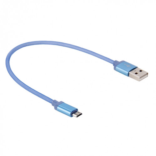 Câble de données/chargeur Micro USB vers USB 2.0 à tête métallique de style filet de 25 cm (bleu) SH890L1404-36