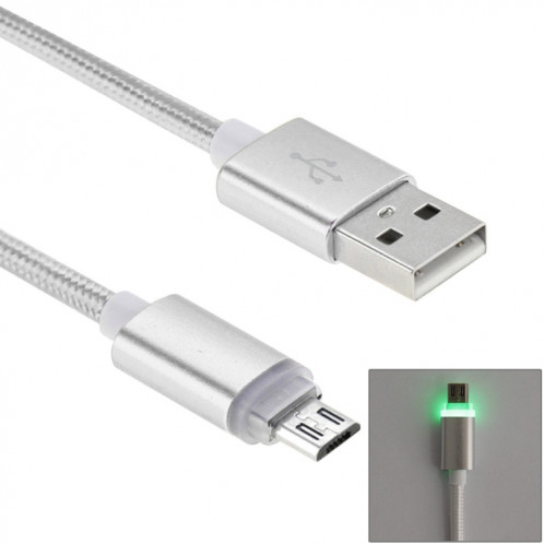 Câble de synchronisation de données micro USB vers USB 2.0 de style tissé de 1 m avec voyant LED, Câble de synchronisation de données micro USB vers USB 2.0 style tissé de 1 m avec voyant LED (argent) SH934S141-36