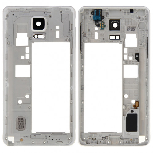 iPartsBuy Moyen Cadre Bazel Retour Plaque Logement Caméra Lens Panel avec Haut-Parleur Sonnerie Buzzer et Écouteur Trou pour Samsung Galaxy Note 4 / N910V (Blanc) SI166W1825-39