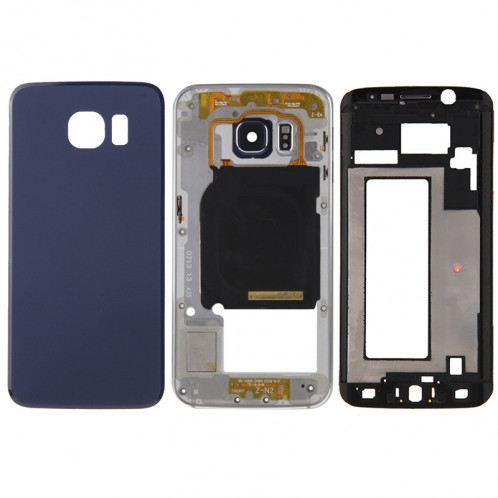 iPartsBuy Couvercle de Logement Complet (Boîtier Avant Cadre LCD Cadre Lunette + Plaque Arrière Boîtier de Caméra Lens Panel + Cache Batterie Arrière) pour Samsung Galaxy S6 Edge / G925 (Bleu) SI193L822-39