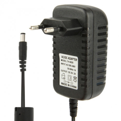 Adaptateur secteur de haute qualité EU Plug AC 100-240V à DC 6V 2A, embouts: 5,5 x 2,1 mm, longueur du câble: 1,1 m (noir) SH5003848-34