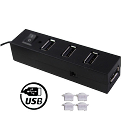 HUB USB 2.0 Haute Vitesse 4 Ports avec Anti-Poussière et Interrupteur, Plug and Play (Noir) SH207B1443-35