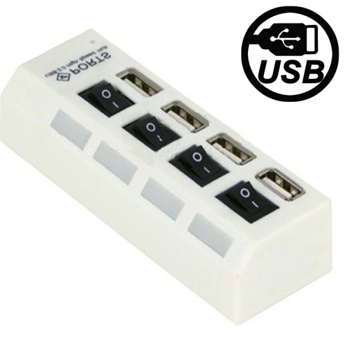 Hub USB 2.0 haute vitesse 4 ports avec commutateur et 4 LED, Plug and Play (Blanc) SH0208534-35