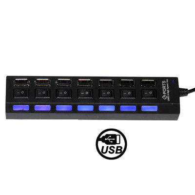 HUB USB 2.0 7 Ports, avec 7 commutateurs et 7 LED, noir (noir) S7212B442-32