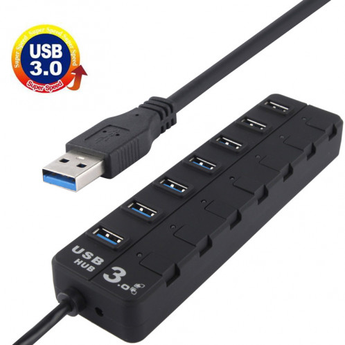 5Gbps Super Speed ​​7 Ports USB 3.0 HUB avec Indication LED pour ordinateur portable PC Mac, Noir (3007) (Noir) S510111055-35