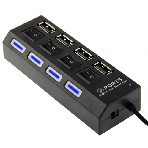 Hub USB 2.0 haute vitesse 4 ports avec commutateur et 4 LED, Plug and Play (Noir) SH1038226-35