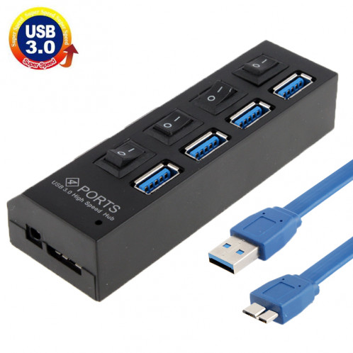 4 Ports USB 3.0 HUB, Super Vitesse 5 Gbps, Plug and Play, Support 1 To (Noir) S43007667-37