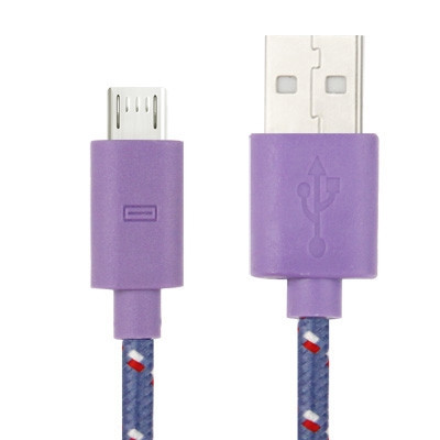 Câble de transfert de données/charge USB Micro 5 broches style filet en nylon, longueur : 3 m (violet) SH209P771-34