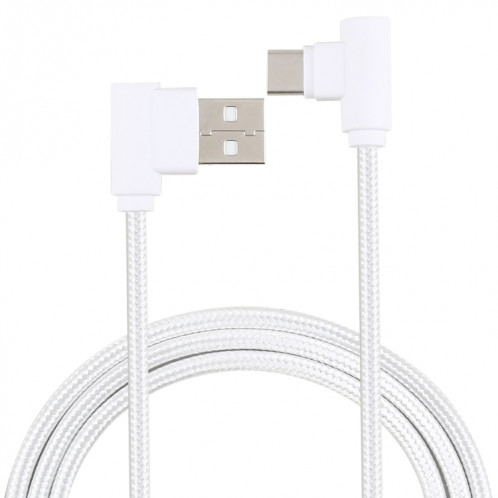 1.2m 2A 90 fils de cuivre coude tissé USB-C / Type-C 3.1 vers câble de données / chargeur USB 2.0, 1.2m 2A 90 Fils de Cuivre Coude Tissé USB-C / Type-C 3.1 vers USB 2.0 Données / Câble de Chargeur(Blanc) SH555W1240-37
