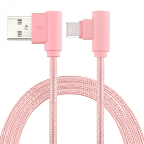 25 cm USB vers USB-C / Type-C Câble de chargement à double coude de style tissage en nylon USB-C /, Câble de chargement à double coude USB vers USB-C / Type-C de 25 cm (rose) SH669F569-36