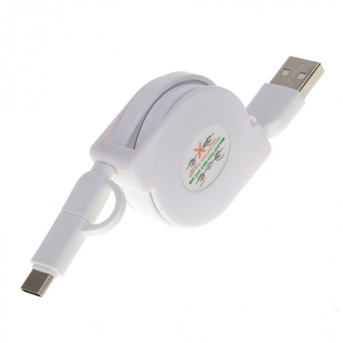 Câble de chargement de synchronisation de données Micro USB vers Type-C rétractable de 1 m 2A deux en un, Pour Galaxy, Huawei, Xiaomi, LG, HTC et autres téléphones intelligents, appareils rechargeables (blanc) SH217W1163-38