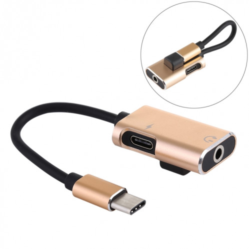 J-053 3A USB-C / Type-C vers USB-C / Type-C Câble adaptateur audio de charge jack 3,5 mm (or) SH359J1563-35