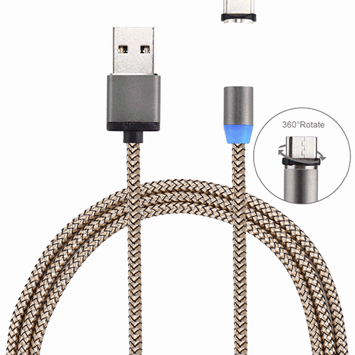 Rotation à 360 degrés 1m Style d'armure USB-C / Type-C vers USB 2.0 Câble de chargeur magnétique puissant avec indicateur LED, Rotation à 360 degrés 1 m de style tissé USB-C / Type-C vers USB 2.0 Câble de SH697J1291-39