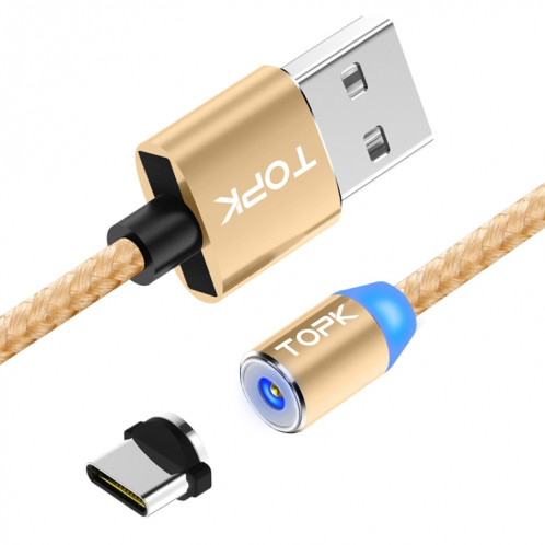 TOPK AM23 1m 2.4A Max USB vers USB-C / Type-C Câble de Charge Magnétique Tressé en Nylon avec Indicateur LED (Or) ST480J1562-38