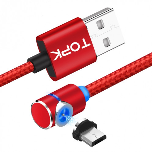 TOPK AM30 Câble de charge magnétique coudé à 90 degrés USB vers micro USB 2 m 2,4 A max avec indicateur LED (rouge) ST485R1400-310