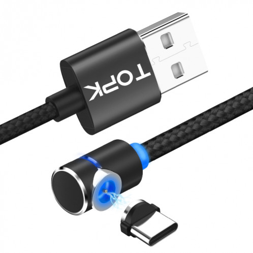 TOPK AM30 2m 2.4A Max USB vers USB-C / Type-C Câble de charge magnétique coudé à 90 degrés avec indicateur LED (Noir) ST561B1772-310