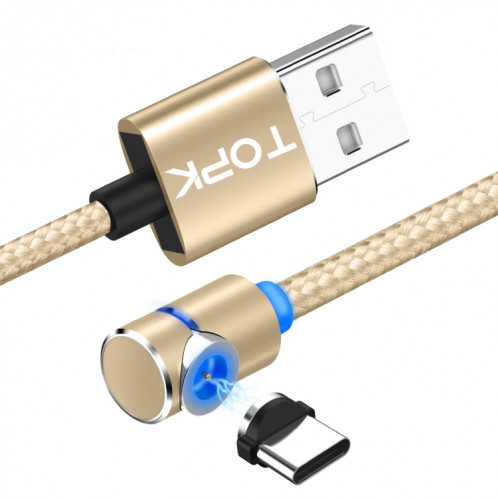 TOPK AM30 2m 2.4A Max USB vers USB-C / Type-C Câble de charge magnétique coudé à 90 degrés avec indicateur LED (Or) ST561J1807-310