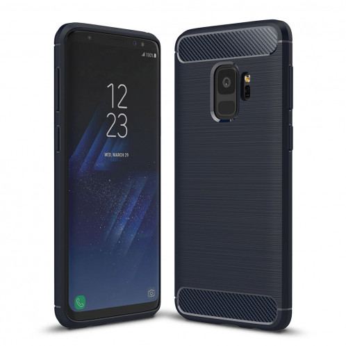 Pour Samsung Galaxy S9 Texture de fibre de carbone brossé Soft TPU Anti-skip Housse de protection arrière (Bleu marine) SF14NV1892-311