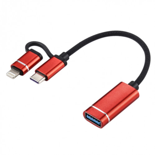 USB 3.0 Femme à 8 broches + USB-C / Type-C Chargement masculin + Transmission Câble d'adaptateur tressé de nylon OTG, Durée du câble: 11cm (rouge) SH197R1917-35