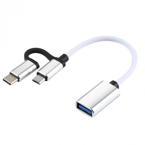 USB 3.0 Femme à micro USB + Chargements USB-C / TYPE-C Homme + Transmission OTG Nylon TRAIDÉ Câble tressé, Longueur du câble: 11cm (blanc) SH198W612-35