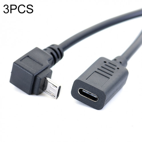 3 PCS LY-U3X097 Micro USB 5 broches Haute coude mâle à USB-C / Type-C Câble de charge de charge femelle, Longueur du câble: 27cm SH7940404-35