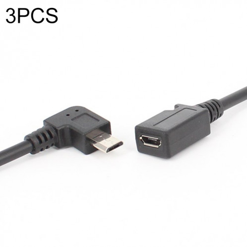 3 pcs ly-u3x097 micro USB 5 broches coude droite mâle au câble de charge de charge femelle USB-C / C / C, longueur de câble: 27cm SH7950142-35