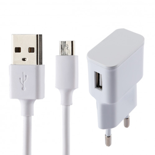 5V 2.1A Intelligent Identification USB Chargeur avec 1 m USB à Micro USB Câble de Recharge, UE Plug pour Galaxy S7 et S7 Edge / LG G4 / Huawei P8 / Xiaomi Mi4 et autres Smartphones (Blanc) SH053W192-38