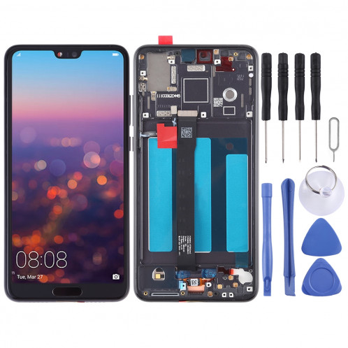 Ecran LCD et Assembleur Complet Digitaliseur avec Cadre pour Huawei P20 (Noir) SH879B1273-36