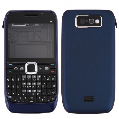 iPartsAcheter pour Nokia E63 Couvercle du boîtier complet (couvercle avant + lunette du cadre du milieu + couvercle arrière de la batterie + clavier) (bleu foncé) SI00DL1654-37