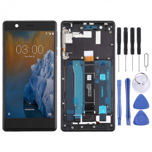 Écran LCD et numériseur complet avec cadre et touches latérales pour Nokia 3 TA-1032 (noir) SH96BL1276-36