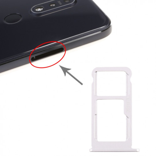 Plateau pour carte SIM + Plateau pour carte SIM / Plateau pour carte Micro SD pour Nokia 7.1 / TA-1100 TA-1096 TA-1095 TA-1085 TA-1097 (Argent) SH961S598-35