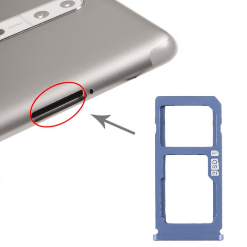 Plateau pour carte SIM + Plateau pour carte SIM / Plateau pour carte Micro SD pour Nokia 8 / N8 TA-1012 TA-1004 TA-1052 (Bleu) SH976L1395-35