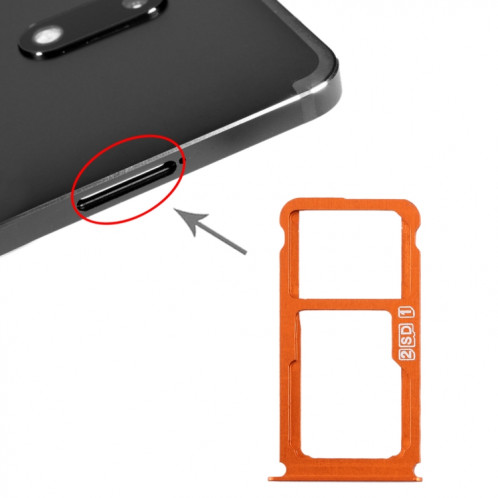 Plateau pour carte SIM + Plateau pour carte SIM / Plateau pour carte Micro SD pour Nokia 7 Plus TA-1062 (Orange) SH982E898-35