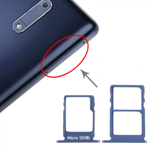 Plateau pour carte SIM + Plateau pour carte SIM + Plateau pour carte Micro SD pour Nokia 5 / N5 TA-1024 TA-1027 TA-1044 TA-1053 (Bleu) SH983L983-35