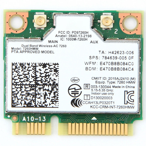 Carte Wifi double bande sans fil pour carte Intel Wi-Fi Bluetooth 4.0 Mini PCI-E 2.4G / 5Ghz Intel 7260HMW 802.11 ac / a / b / g / n SH52181492-36