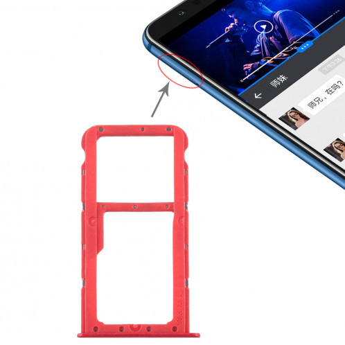 Bac Carte SIM + Bac Carte SIM / Bac Micro SD pour Huawei Honor Play 7X (Rouge) SH477R30-36