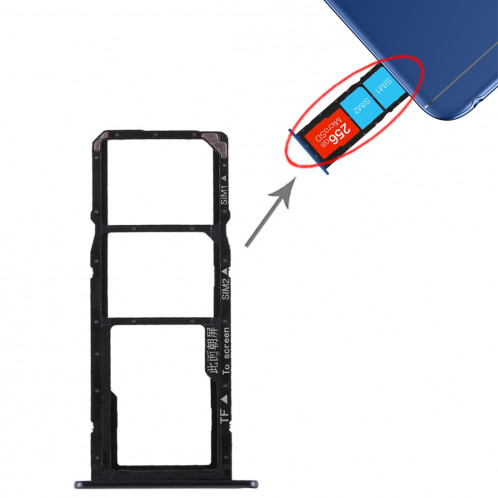 Bac Carte SIM + Bac Carte SIM + Carte Micro SD pour Huawei Honor 7A (Noir) SH496B105-36