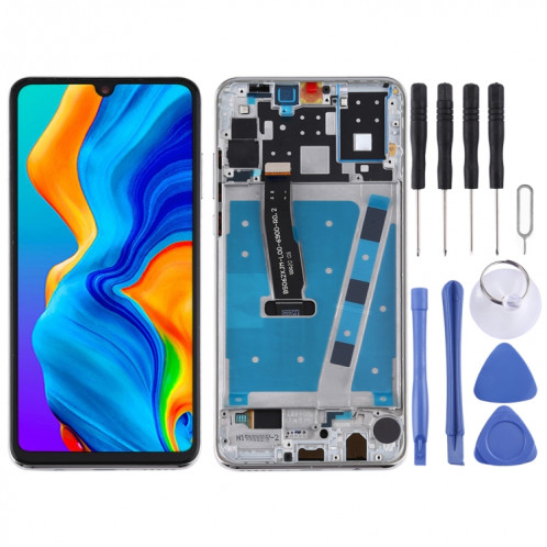 Écran LCD et numériseur complet avec cadre pour Huawei P30 Lite (RAM 4G / version standard) (blanc) SH126W1177-36