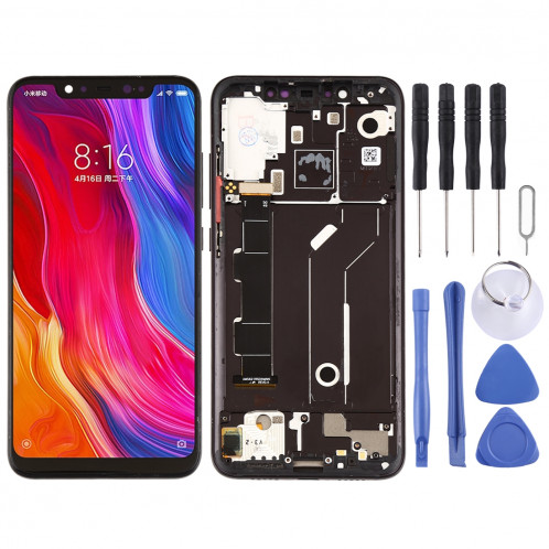 Ecran LCD et numériseur Assemblage complet avec cadre et touches latérales pour Xiaomi Mi 8 (Noir) SH226B476-36