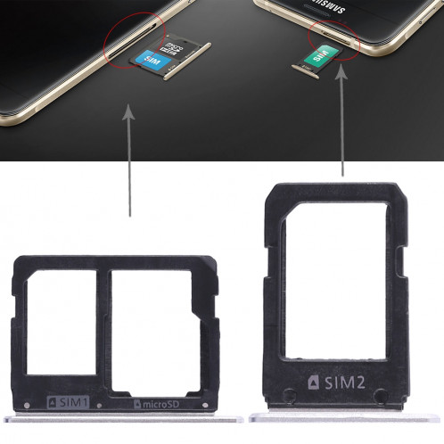 2 Plateau de carte SIM + Micro SD Card Plateau pour Galaxy A5108 / A7108 (Blanc) SH457W733-36