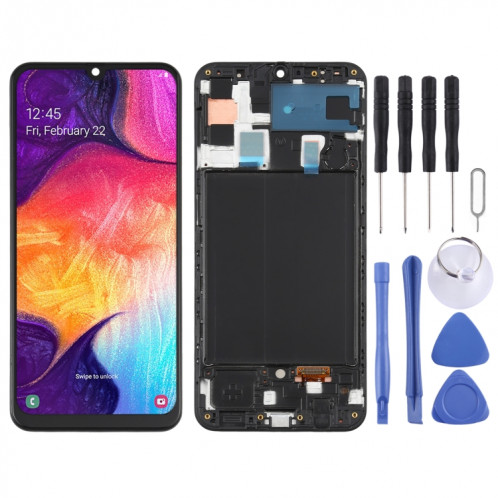 Écran LCD Super AMOLED d'origine pour Galaxy A50 Digitizer Assemblage complet avec cadre (Noir) SH229B1082-36