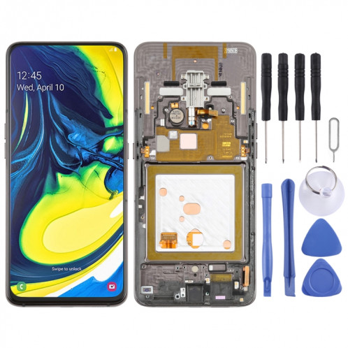 Écran LCD Super AMOLED d'origine pour Galaxy A80 Digitizer Full Assembly avec cadre (Noir) SH135361-36