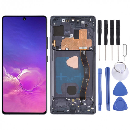 Écran LCD en matériau Super AMOLED d'origine et ensemble complet de numériseur avec cadre pour Galaxy S10 Lite (noir) SH436B1553-35