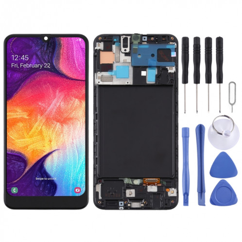 Écran LCD TFT pour Samsung Galaxy A50 Assemblage complet du numériseur avec cadre (ne prend pas en charge l'identification des empreintes digitales) (noir) SH669B443-36